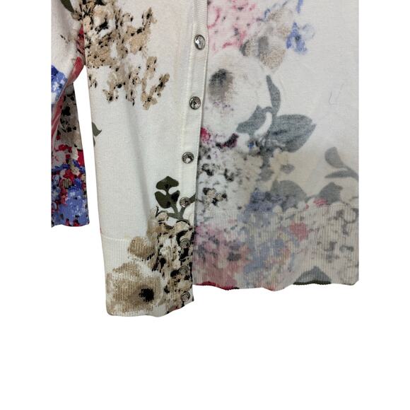 White House Black Market Floral Cardigan XS Shimmer Fairy Soft Girl Ethereal - Picture 2 of 6